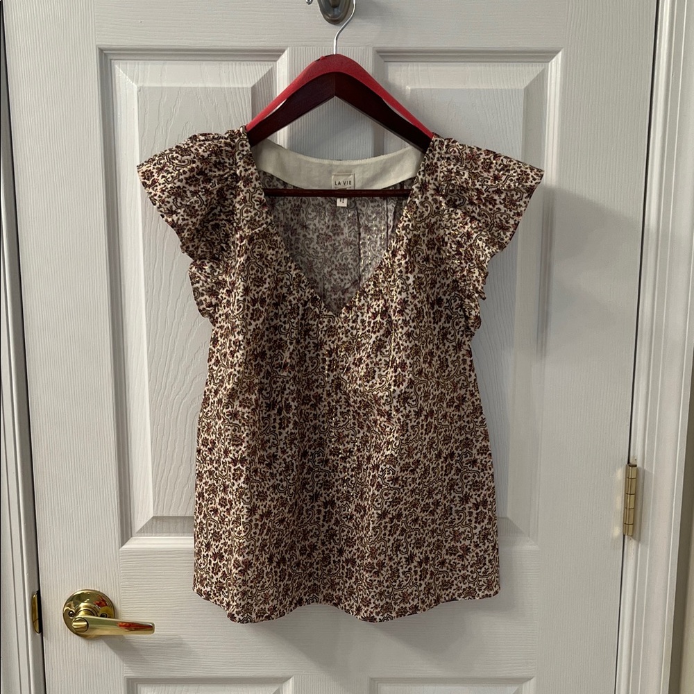 A.P.C. Floral Ruffle Sleeve Blouse - Brown